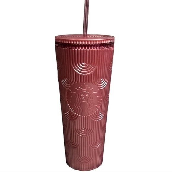 Starbucks Dusty Rose Pink Shimmer Shell Mermaid Scales Cold Cup Tumbler 24 oz - Picture 6 of 15